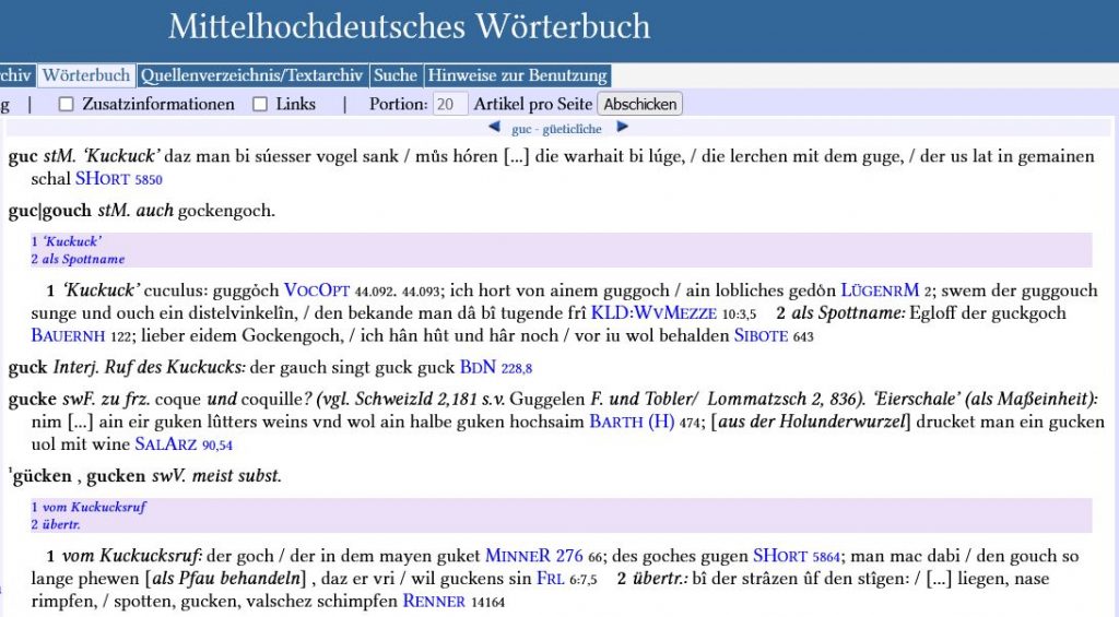Mittelhochdeutsches Wörterbuch Kukuk Kuckuck